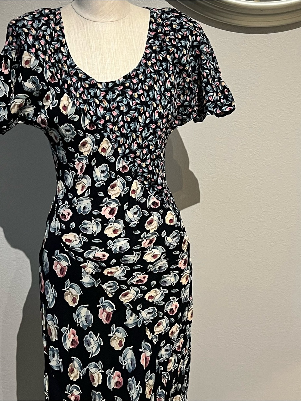 Vintage Nostalgia Black Maxi Dress with Pink & Cream Floral Print
